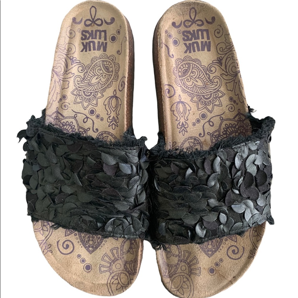 Muk Luks One Strap Slides Sandal Women’s Black Textured Strap Black Size 9.5